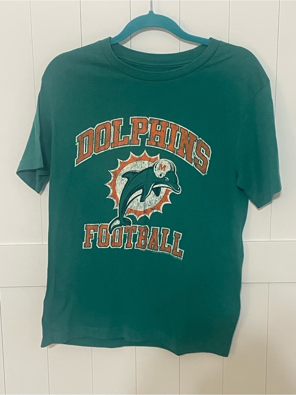 Old Navy Teal Kids Dolphins Football Tee with Orange Graphic